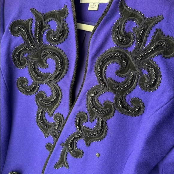 John Meyer of Norwich Vintage Indigo Purple & Black Brocade Sequin Wool Blazer - Picture 16 of 16